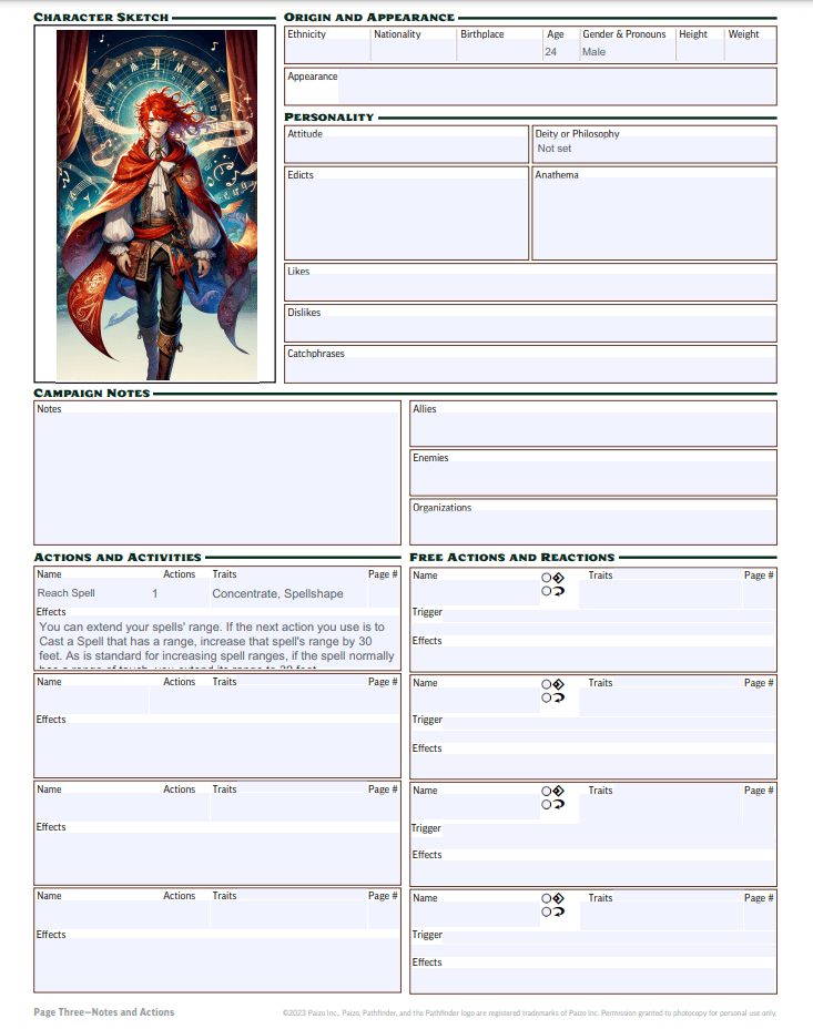 Regular character sheet – Page 3